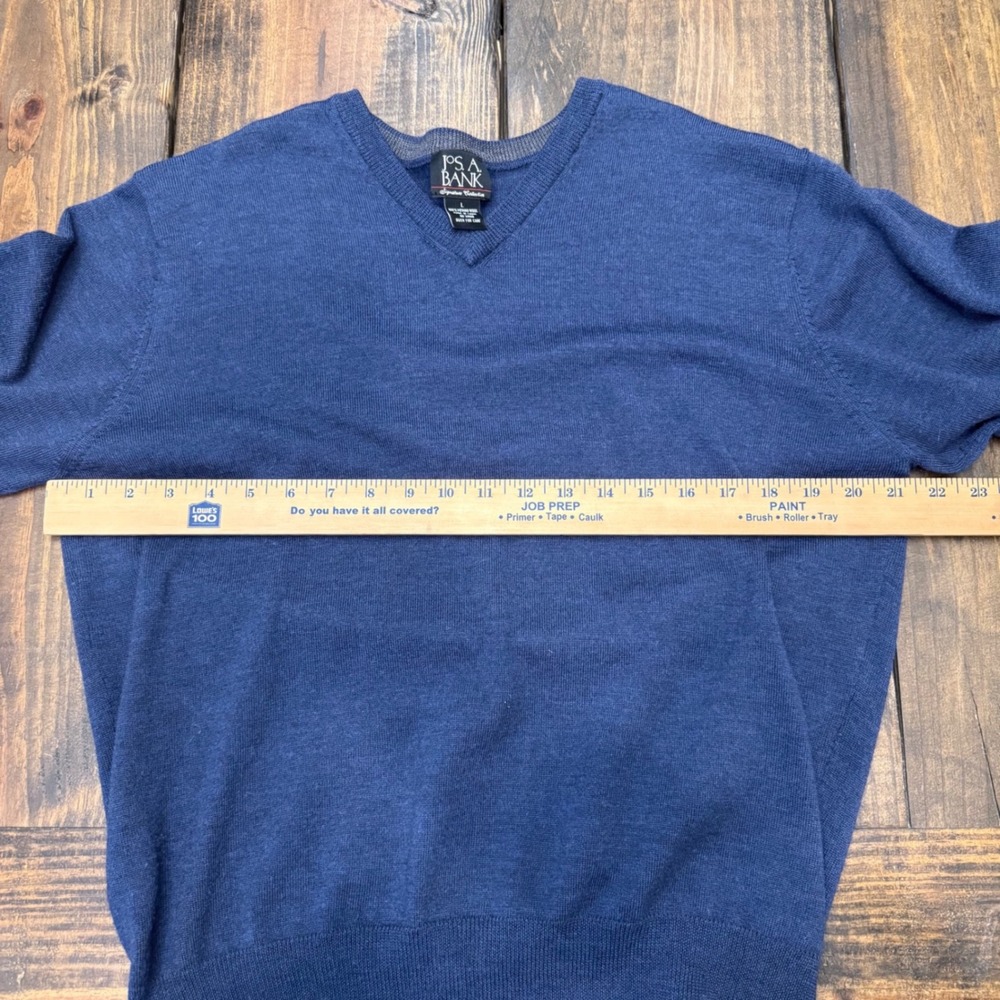 Jos A Bank Signature‎ Collection Mens Blue 100% Merino Wool V-Neck Sweater Large - Picture 4 of 5